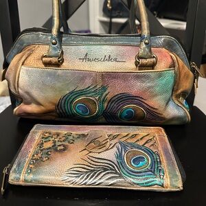 Anuschka Peacock Feather Shoulder Bag and Wallet - Multicolor